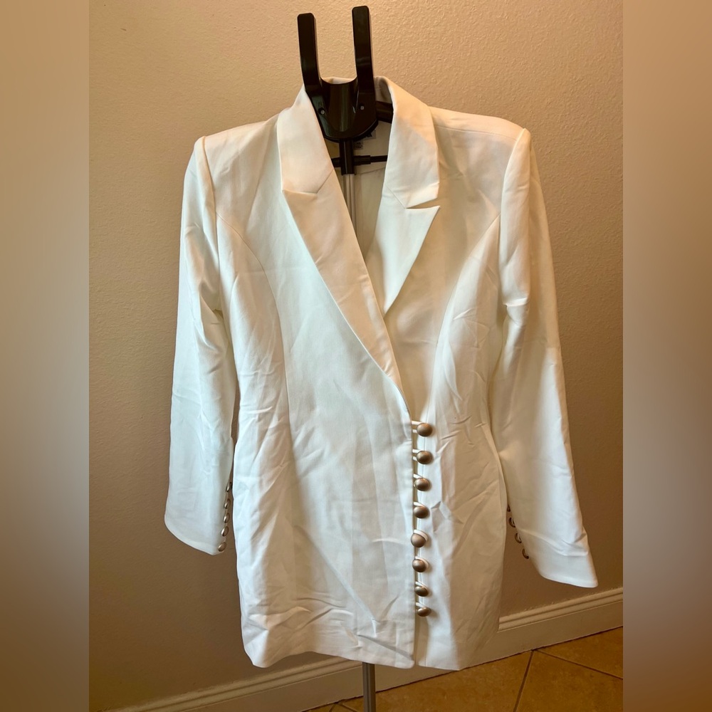 Fashion Nova White Blazer Dress with Button Detail